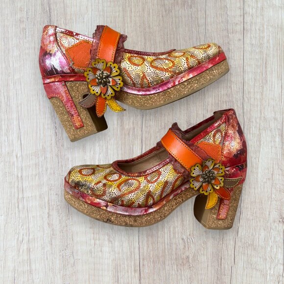 L'Artiste by Spring Step Valeriana Floral Leather Mary Jane Heels - Picture 1 of 11